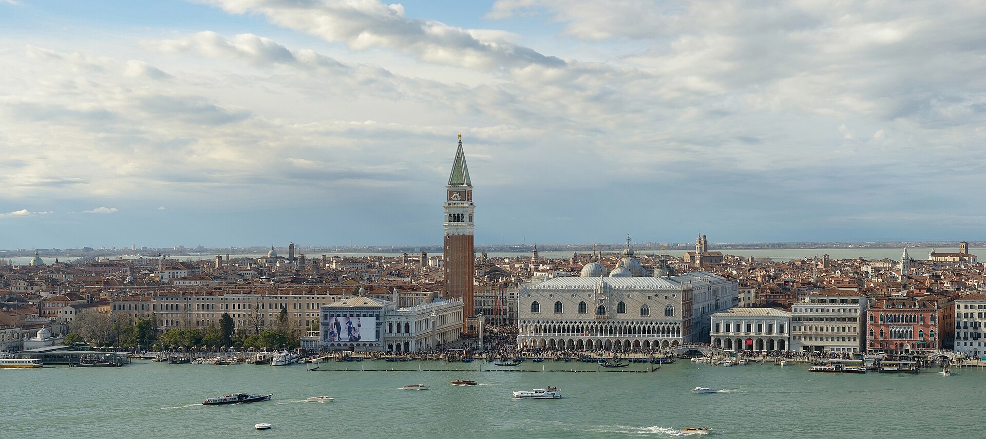 Piazza San Marco from the campanile of San Giorgio Maggiore, with the basilica, the campanile and the lagoon