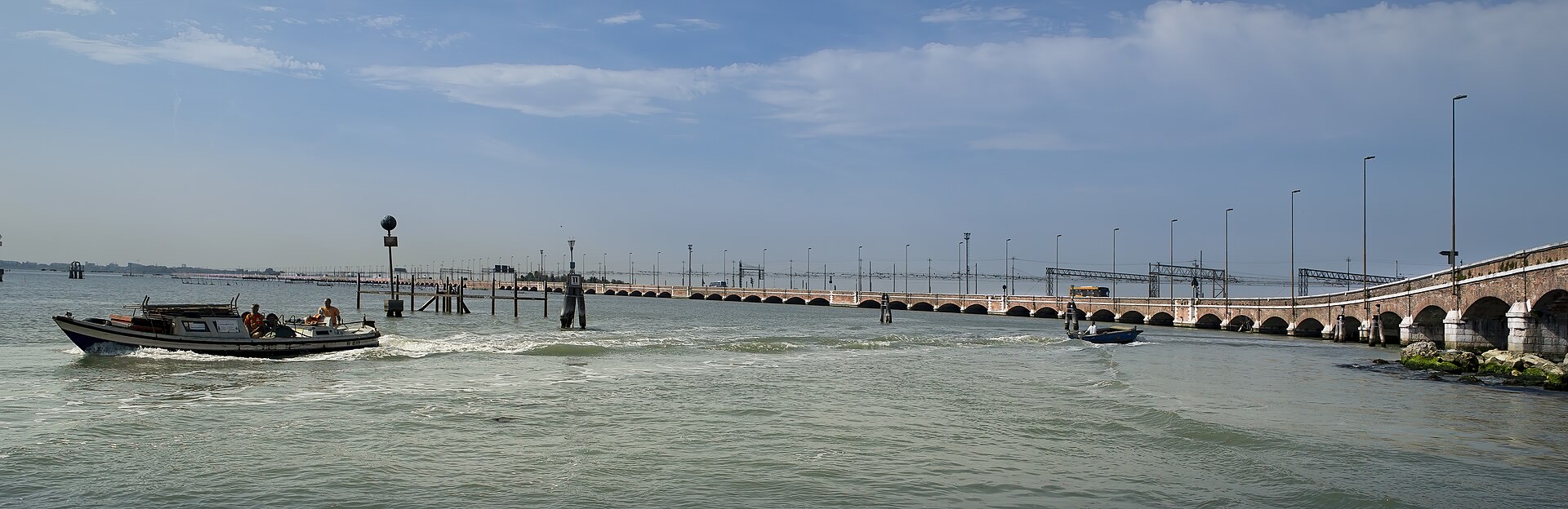 The Ponte della Libertà road and rail causeway crossing the lagoon