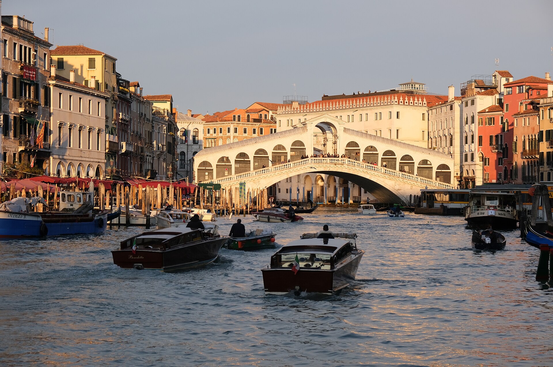 The stone Rialto Bridge spanning the Grand Canal
